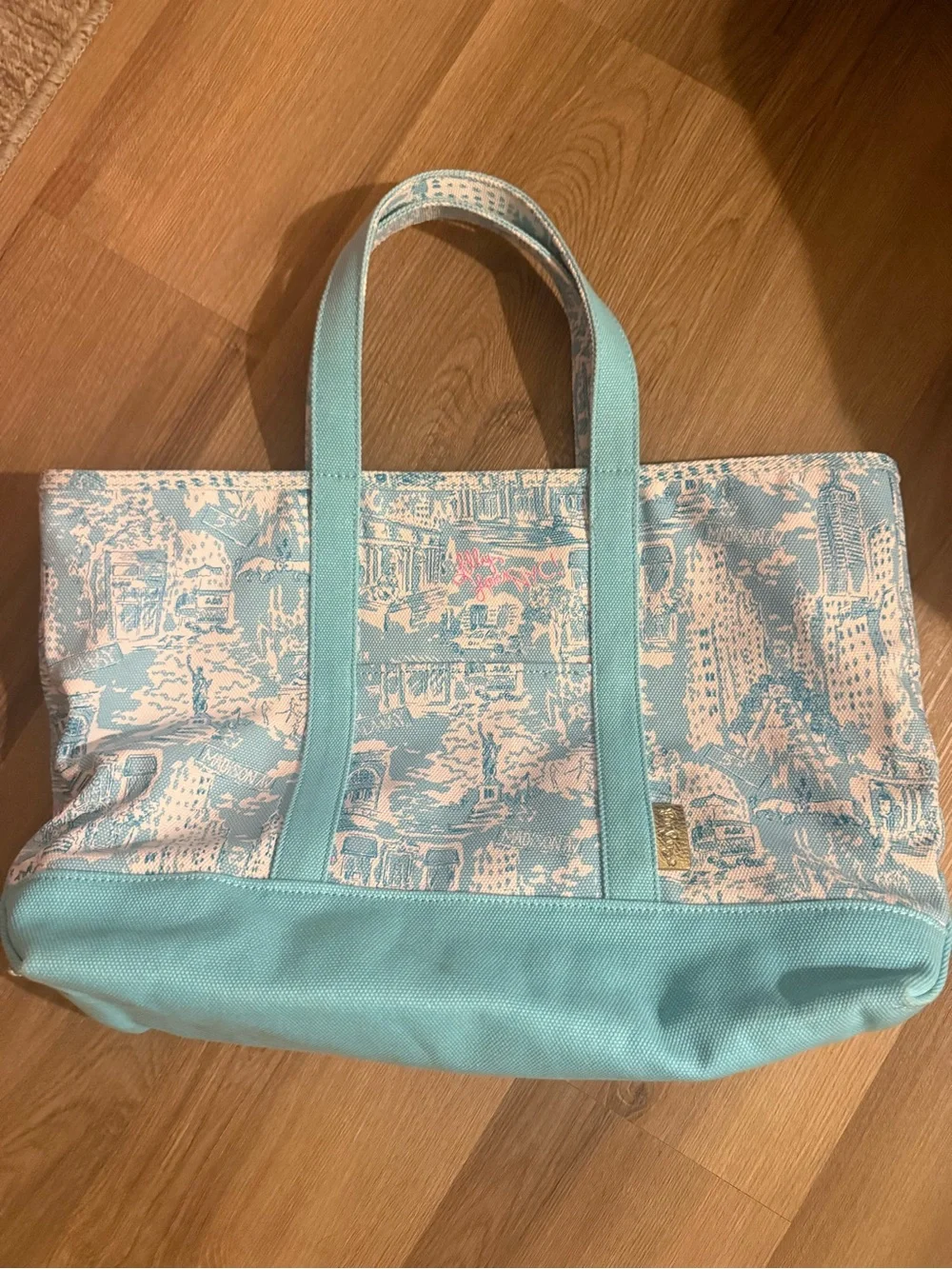 Lilly Pulitzer Aqua New York City-Print Canvas Tote